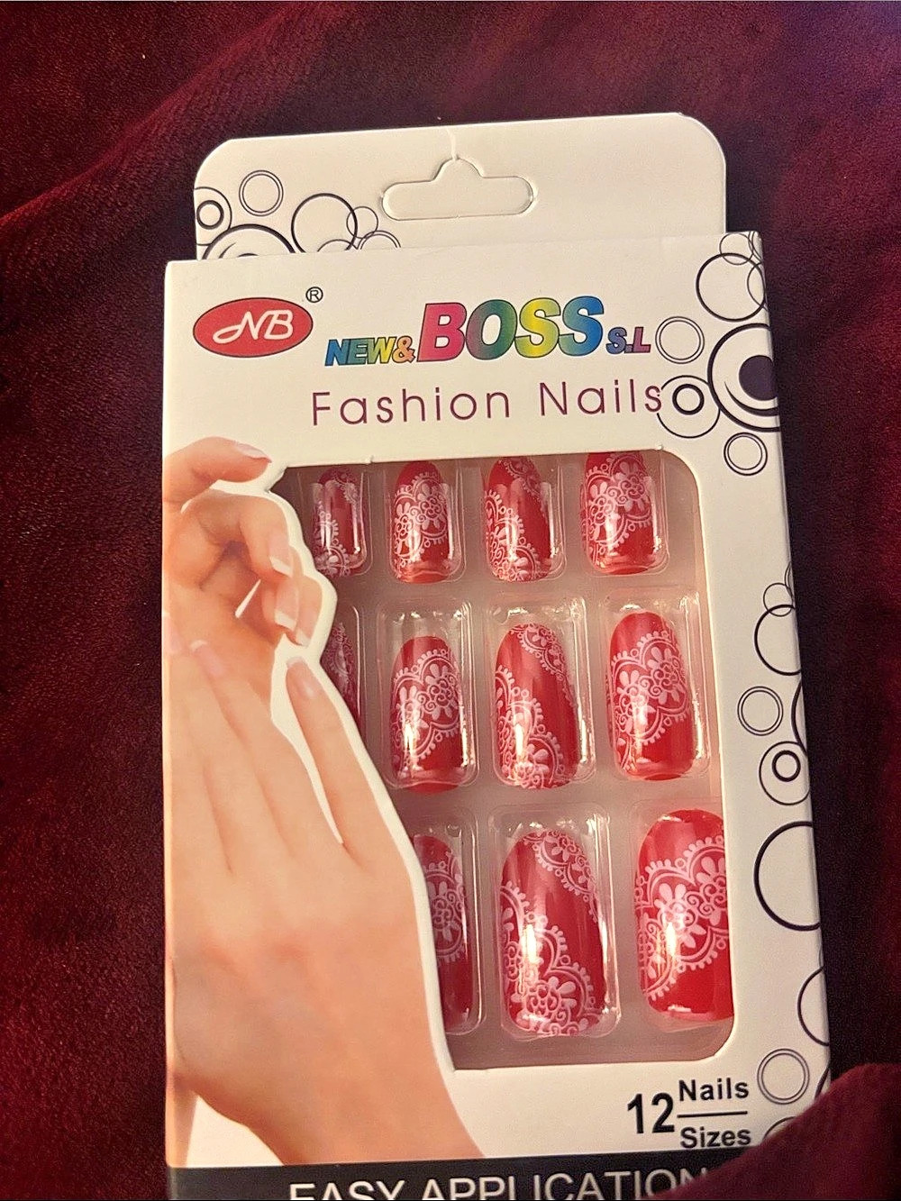 New Boss Fashion Nails Red Floral NWT